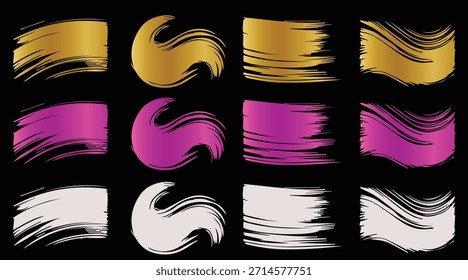 Collection of abstract brush strokes in gold, pink.