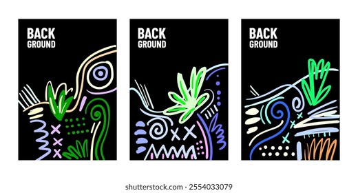 Collection of abstract brush templates. modern vector decoerative with hand drawn spontaneous strokes. Trendy design for social