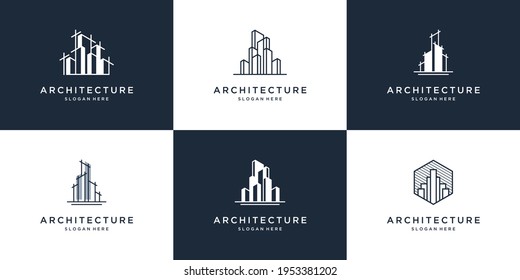 Collection of abstract building construction and architectural logo designs
