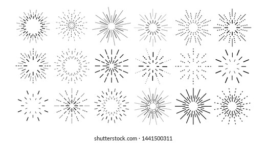 Collection of abstract burst emblems. Outline icon set of happy new year firework