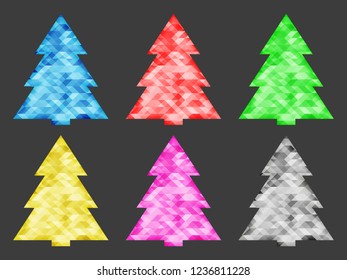 Collection of abstract Christmas trees of different colors. Shiny, precious stones. Vector illustration. Isolated image.
