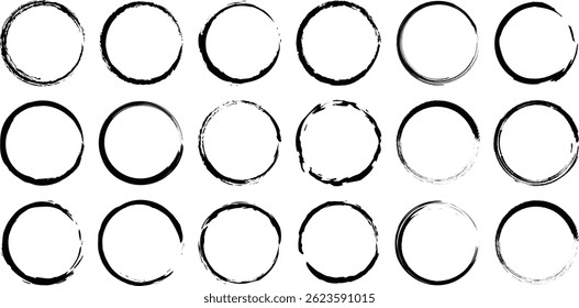 Coleção de elementos de traçado de pincel circular abstrato em negrito e cores suaves - giros de tinta artística e formas de tinta para uso de design moderno, pincel círculo de beleza de várias cores