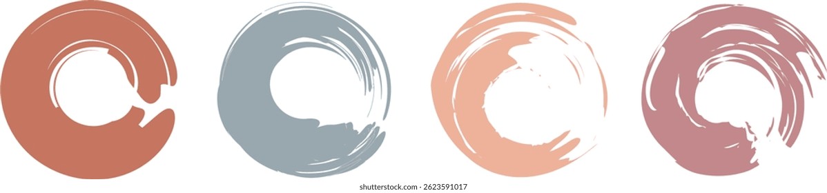 Colección de Elementos circulares Abstractas del movimiento del cepillo en Colores atrevidos y suaves – remolinos artísticos de la tinta y Formas de la pintura para el uso moderno del diseño, círculo múltiple del color de la belleza del color, círculo del cepillo de la pintura eps