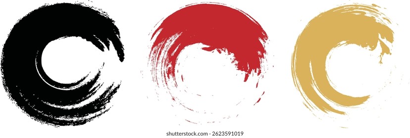 Collection of Abstract Circular Brush Stroke Elements in Bold and Soft Colors – Artistic Ink Swirls and Paint Shapes for Modern Design Use, multiple color beauty color circle, paint brush circle logo
