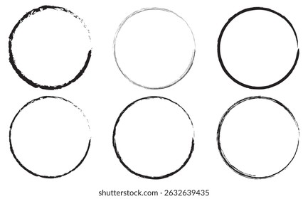 Collection of Abstract Circular Brush Stroke Elements. Brush circles round shape set Stock black color design. Eps 10