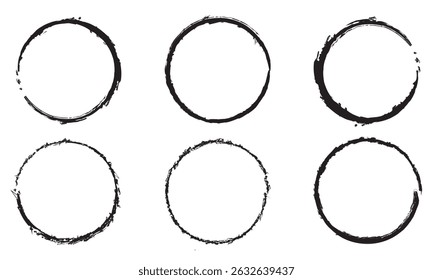 Coleção de elementos de traçado de pincel circular abstrato. Forma redonda dos círculos do pincel definida Projeto de cor preta do estoque. Eps 10