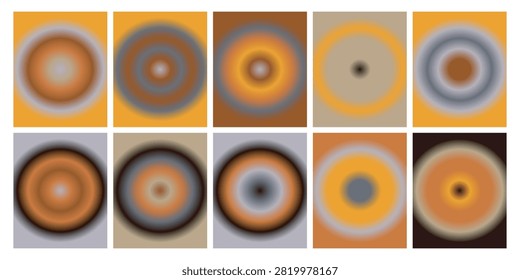 A collection of abstract circular designs featuring concentric rings and gradient color transitions.