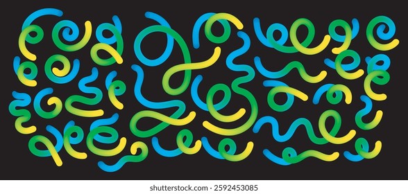 A collection Abstract Color Gradientshapes Lines with wavy lines . Colorful vector.Vector Spiral Confetti Shapes. Birthday Pattern with Color Fluid Elements
