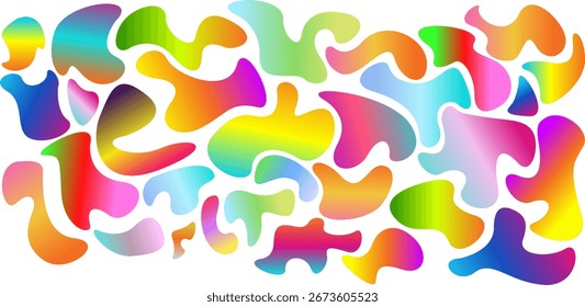 Coleção de formas de blob de gradiente colorido abstrato para elementos de design brilhantes isolados em um fundo branco. Ilustração vetorial