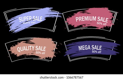 collection of abstract colorful grunge paint water color super sale premium sale quality sale mega sale 50 percent off  banner sticker label badge icon background vector with white outline frame