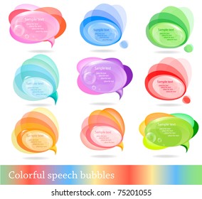 Colección de discursos coloridos abstractos y burbujas de pensamiento. Vector.