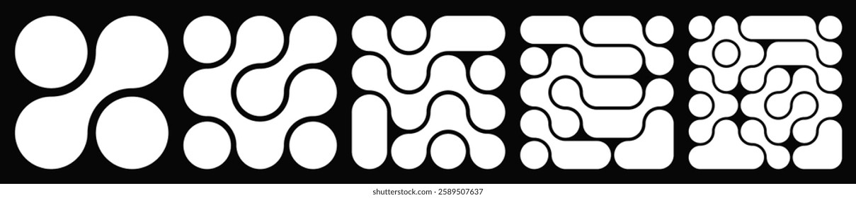 Collection of abstract composition of bold circles connected to each other. Liquid shapes in a seamless pattern. Design can be use for backgrounds, packaging or graphic design projects. Trendy vector