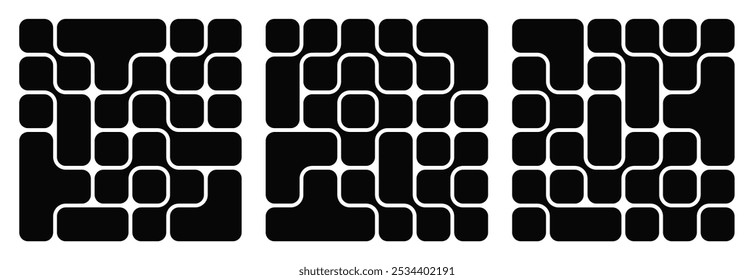 Coleção de composição abstrata de retângulos arredondados em negrito conectados uns aos outros. Formas líquidas em um padrão perfeito. O design pode ser usado para planos de fundo, embalagens ou projetos de design gráfico
