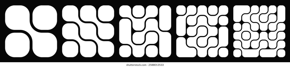 Collection of abstract composition of bold rounded rectangles connected to each other. Liquid shapes in a seamless pattern. Design can be use for backgrounds, packaging, or graphic design projects