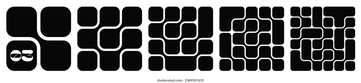 Collection of abstract composition of bold rounded rectangles connected to each other. Liquid shapes in a seamless pattern. Design can be use for backgrounds, packaging, or graphic design projects