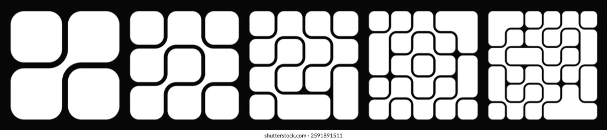 Collection of abstract composition of bold rounded rectangles connected to each other. Liquid shapes in a seamless pattern. Design can be use for backgrounds, packaging, or graphic design projects