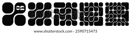 Collection of abstract composition of bold rounded rectangles connected to each other. Liquid shapes in a seamless pattern. Design can be use for backgrounds, packaging, or graphic design projects