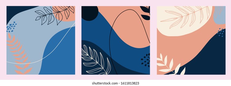 Collection of abstract creative background vectors with a minimal trendy style with a classic blue color theme. design templates for social media stories and posts and minimal designs for invitations.