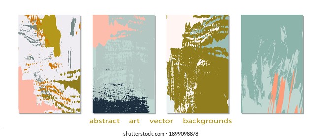 Sammlung abstrakter kreativer Hintergründe. Handgemalte Texturen Set. Trendy Grafik für Poster, Cover, Einladung. Vektorvorlagen mit Farbmarken und Formen in pastellfarbenen Retrofarben.