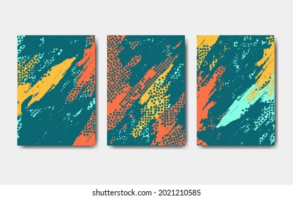 Collection of abstract creative backgrounds. Hand painted textures set. Trendy graphic artwork for poster, cover, invitation, background. Vector templates with paint strokes and shapes. a4 size