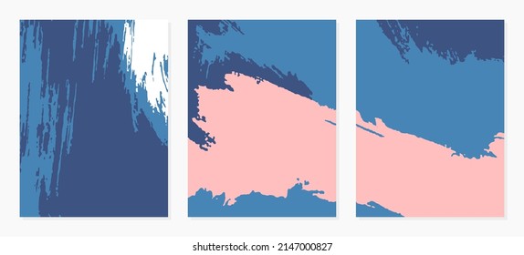 Collection of abstract creative backgrounds. Hand painted textures set. Trendy graphic artwork for poster, cover, invitation, flyer. Vector templates with paint strokes and shapes in pastel colors