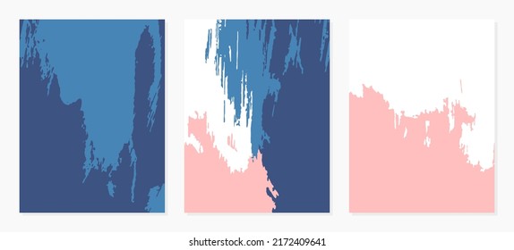 Colección de antecedentes creativos abstractos. Colocación de texturas pintadas a mano. Dibujo gráfico de moda de plantillas vectoriales con trazos de pintura y formas en colores pastel.