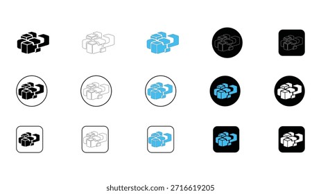 Sammlung abstrakter Würfel-Cluster-Symbole in verschiedenen Stilen