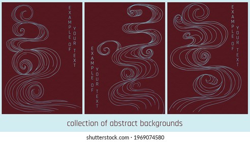 collection of abstract dark red and dilver japanese style lines 