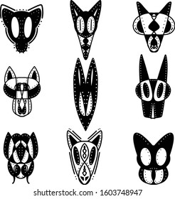 A Collection of Abstract Death Masks in the Shape of Animals Vector Illustrations