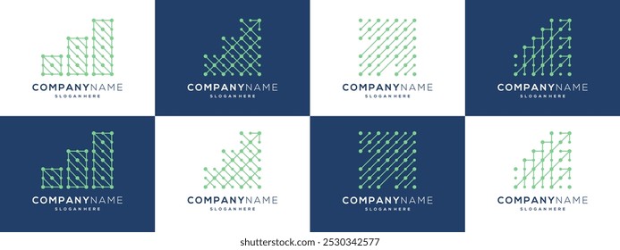 Collection of Abstract Diagram Chart with lines dot connection logo design ideas. Unique vector illustration based icon template.	