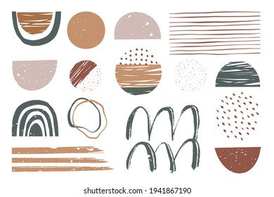 Collection of abstract drawings with geometric abstract shapes. Set of vector elements with contemporary abstract drawings.
