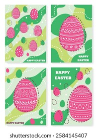 Collection of abstract Easter greeting card with decorative egg. Cartoon style background. Vector illustration