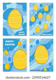 Collection of abstract Easter greeting card with decorative egg. Cartoon style background. Vector illustration