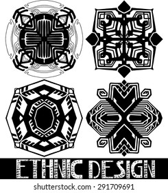 Collection of abstract ethnic design elements. Black vector silhouettes isolated on white background
