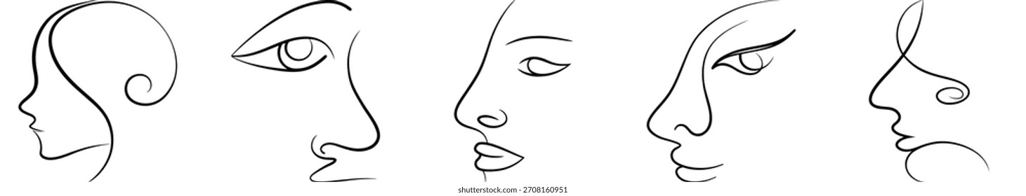 Coleção de Contornos de Face Abstratos para Designs Artísticos e Gráficos Vetoriais