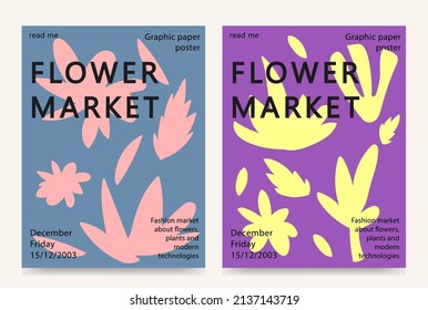 Collection of abstract fashion posters with flowers on isolated background - Shutterstock ID 2137143719