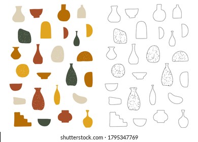Sammlung abstrakter Zahlen und Formulare.  Organische handgezeichnete Linien und Formen. Vektorgrafik 