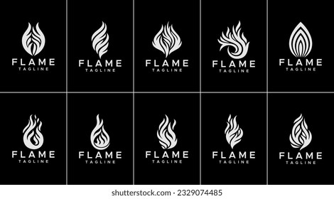 Colección de la plantilla de diseño del logotipo del gas de llama abstracto. Logo simple del incendio de humo.