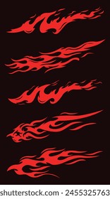 Collection of abstract flame stickers for vehicle wraps. Burning fire tattoo design