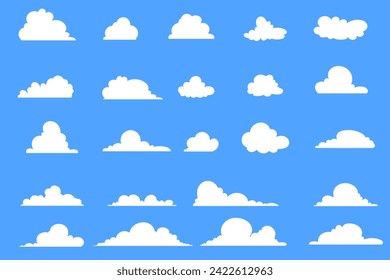 Collection of abstract flat cartoon and fluffy cloud icons.