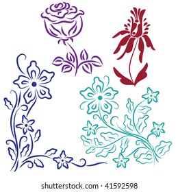 Collection of abstract floral backgrounds with foliage and flower