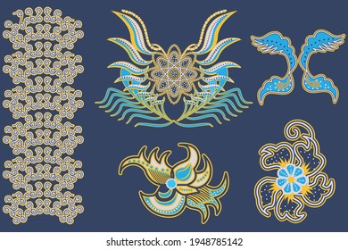 Collection an abstract floral and bird elements of batik