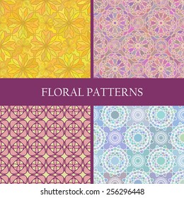Collection of abstract floral spirograph patterns. Vector seamless texture