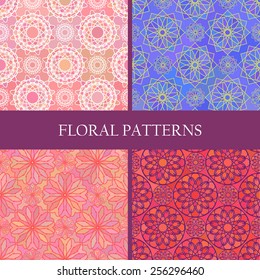 Collection of abstract floral spirograph patterns. Vector seamless texture