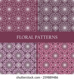 Collection of abstract floral spirograph patterns. Vector seamless texture