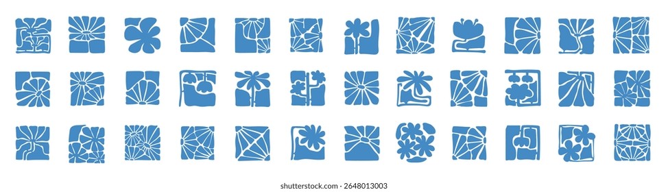 Uma coleção de padrões de estêncil floral abstratos em quadros quadrados modernos. Desenhos botânicos à mão em estilo minimalista, contemporâneo, boho e orgânico. Perfeito para corte a laser e artesanato.