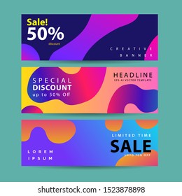 Collection of abstract fluid liquid banners. Vector abstract banner design web template.
