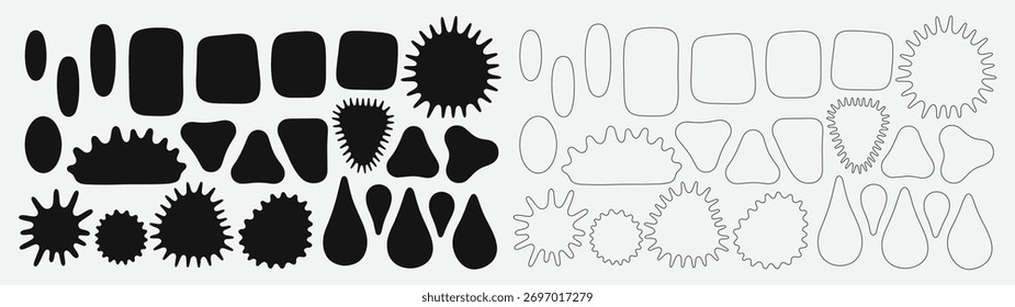 A collection of abstract, fluid, and organic round shapes with soft curves and wavy forms, suitable for backgrounds and design elements.