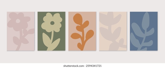 A collection of abstract foliage vector posters featuring elegant leaves, floral elements, organic shapes, and earthy tones. Perfect for Eco-friendly packaging, interior decor, covers, wall art