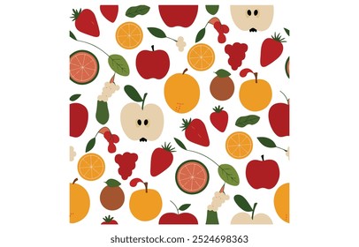 Collection of abstract fruit poster. Contemporary art print with hand drawn strawberry, lemon, peach and orange. Trendy design for wall decor, postcard, cover, packaging, t shirt.
